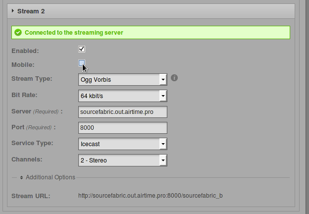 Output stream settings